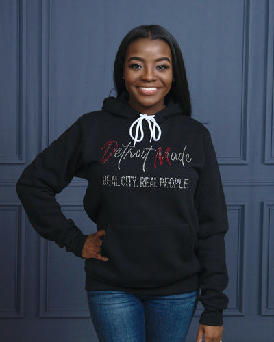 Black with Red & Silver Bling Pullover Hoodie