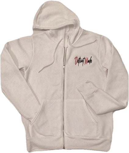 Clearance! - White Unisex Embroidered Full-Zip Hoodie