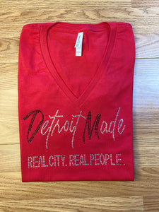 Red and White Bling Fitted Tee (Crew Neck & V-Neck)